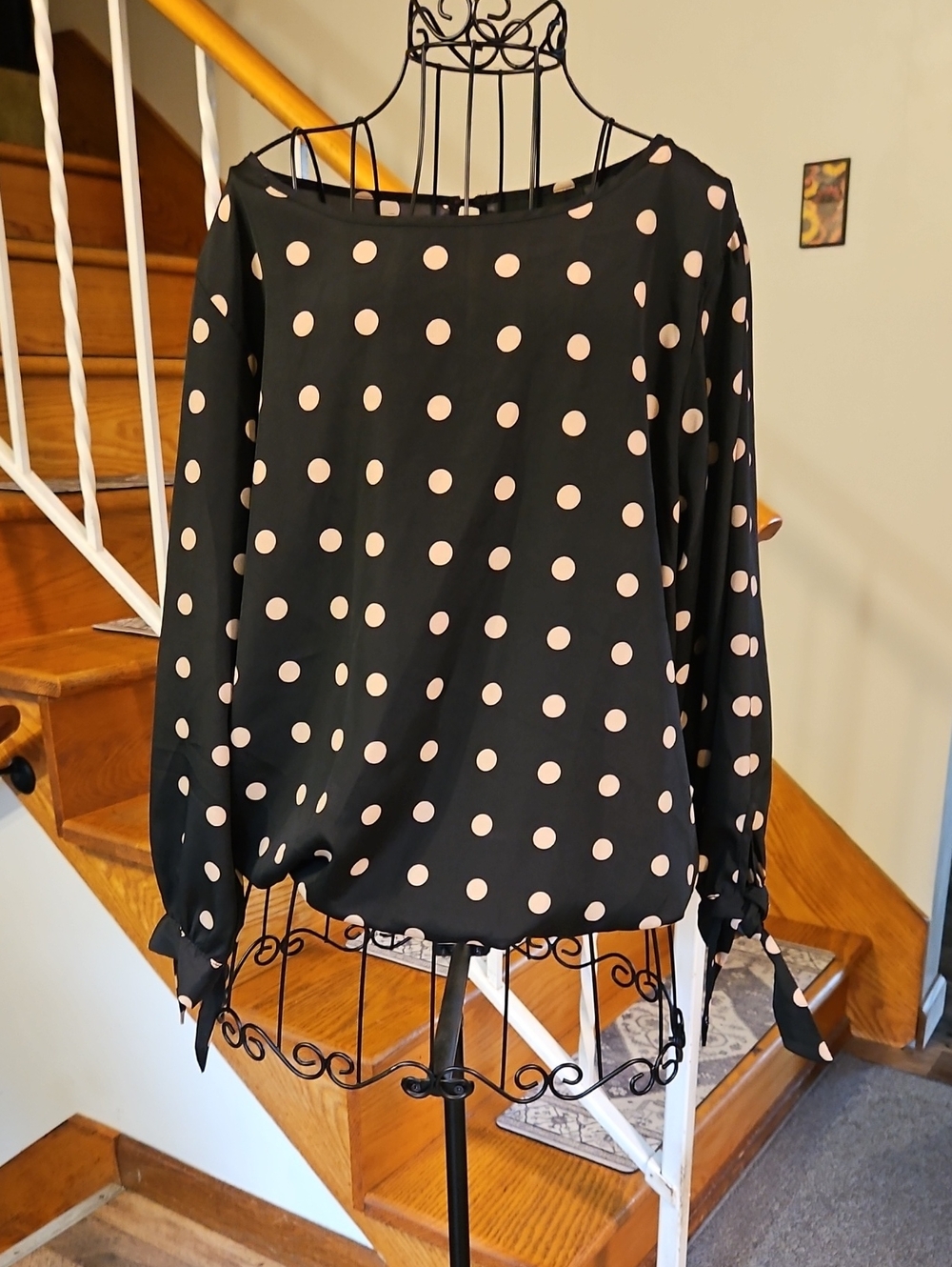 👚Metaphor Black Long-Sleeve Polka Dot Top